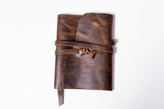 Full Grain, Handmade Leather Journal With Strap Closure - Grizzly Brown Leather