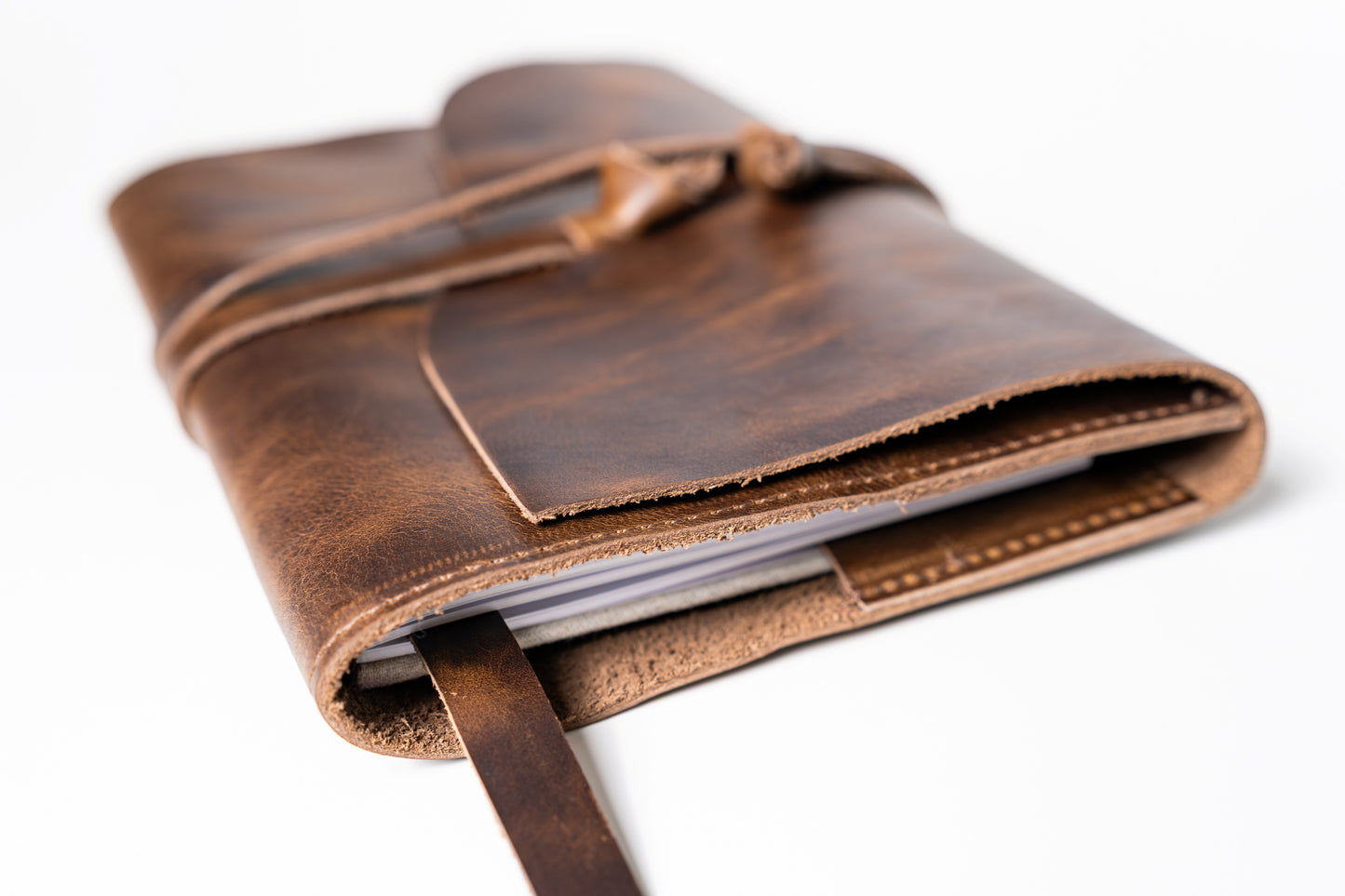 Full Grain, Handmade Leather Journal With Strap Closure - Grizzly Brown Leather