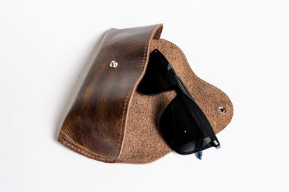 Genuine Leather Soft Glasses Case - Grizzly Brown or Dark Brown Leather