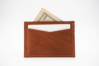 Handmade Leather Card Holder Slim Wallet for Men or Women - Chocolate Brown, Mahogany, or Dark Brown Leather