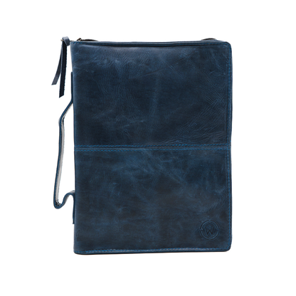Crazy Blue Full Grain, Natural Leather Bible Cover / Case with Zipper by World Orphans