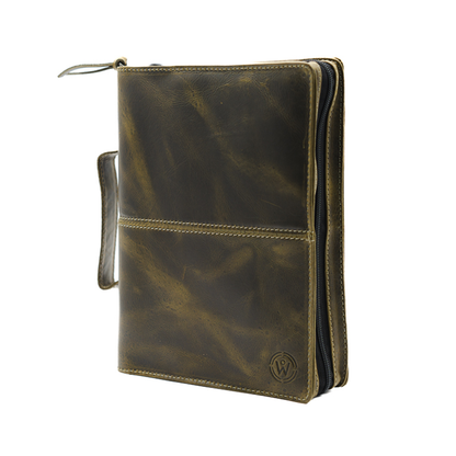 Dark Green Full Grain, Natural Leather Bible Cover / Case with Zipper
