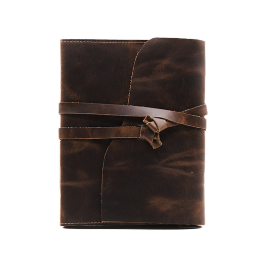Full Grain, Handmade Leather Journal With Strap Closure - Grizzly Brown Leather