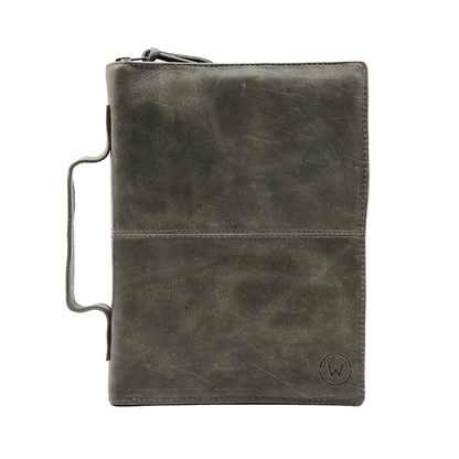 Gray Full Grain, Natural Leather Bible Cover / Case with Zipper