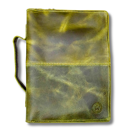 Dark Green Full Grain, Natural Leather Bible Cover / Case with Zipper