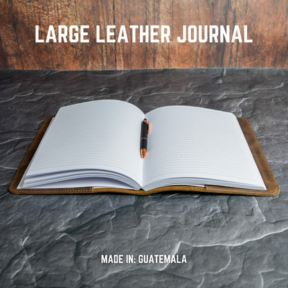 Large Leather Journal  / Notebook Cover with Lined Insert - Grizzly Brown Leather