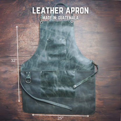 Genuine Leather Unisex Apron w/ Cross Back Straps - Crazy Jade / Gray