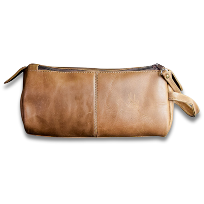 Men's Leather Toiletry Bag - Leather Dopp Kit for Travel - Grizzly Color Full Grain Cowhide Leather