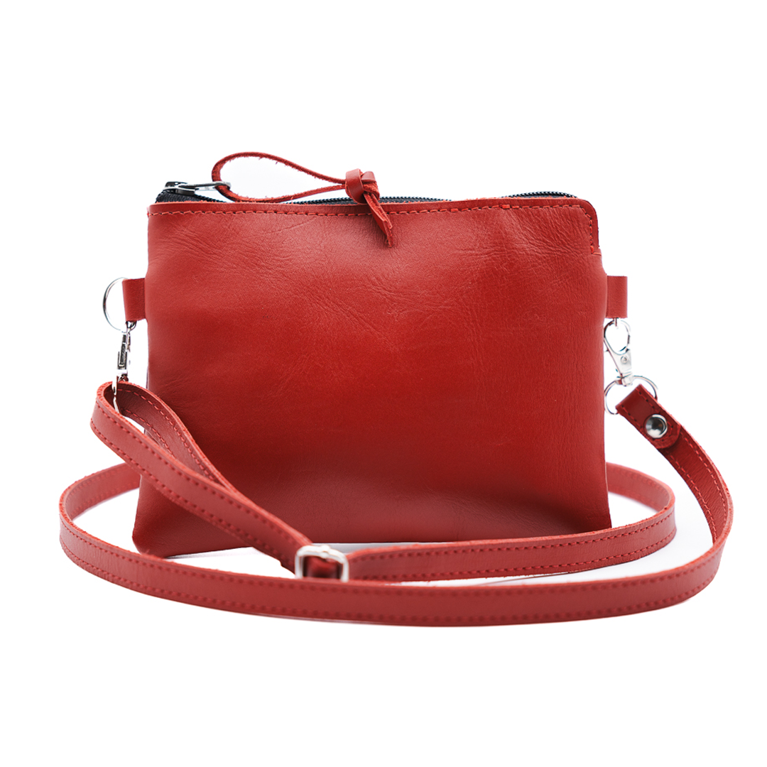 Little Red Leather Purse - Small Crossbody or Shoulder Bag