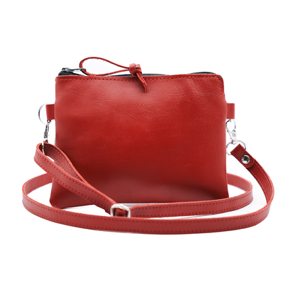 Little Red Leather Purse - Small Crossbody or Shoulder Bag