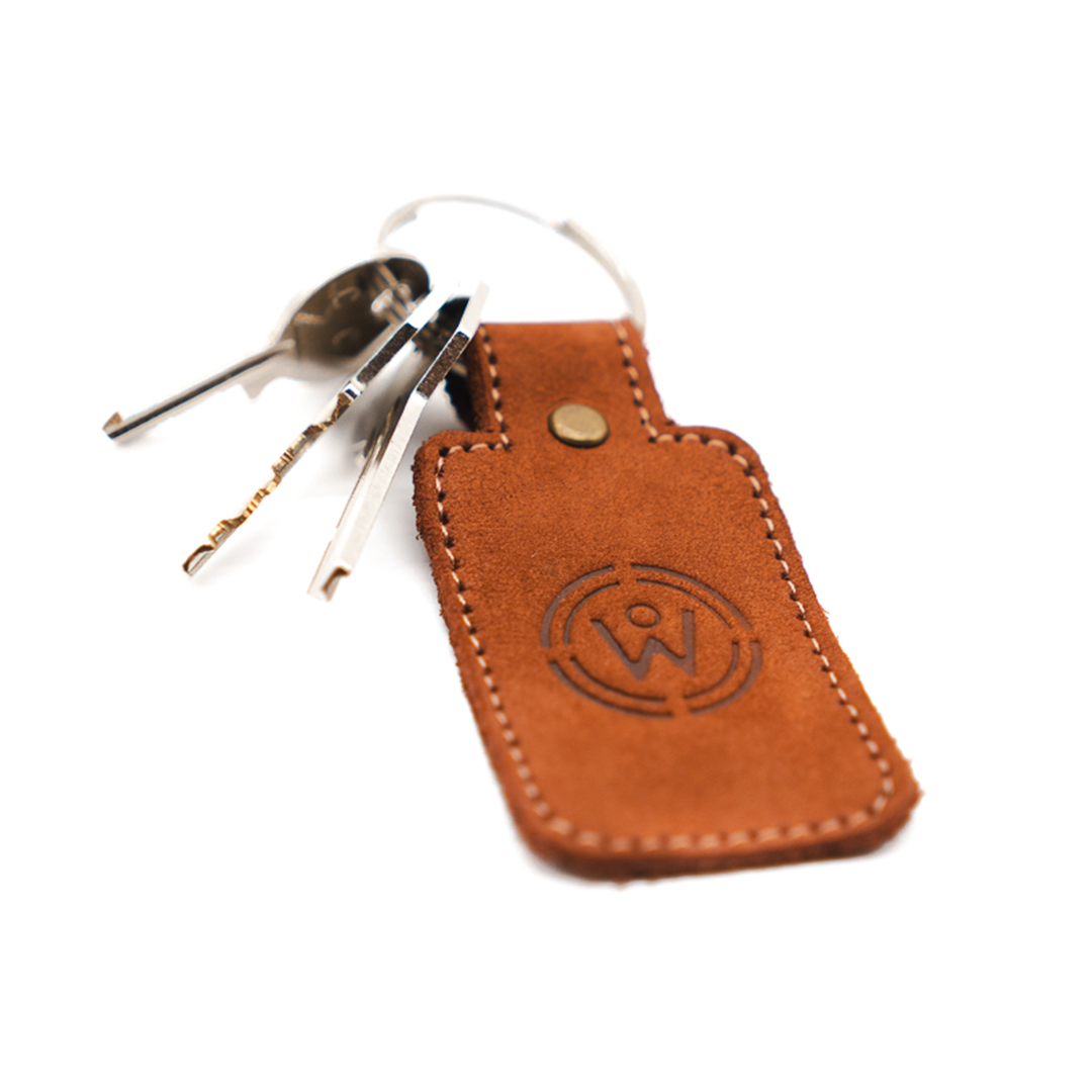 Mahogany Full Grain Leather Keychain with Personalized World Orphan Logo