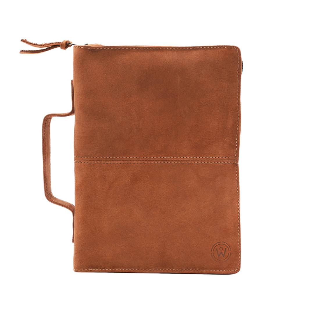 Mahogany Full Grain, Natural Leather Bible Cover / Case with Zipper