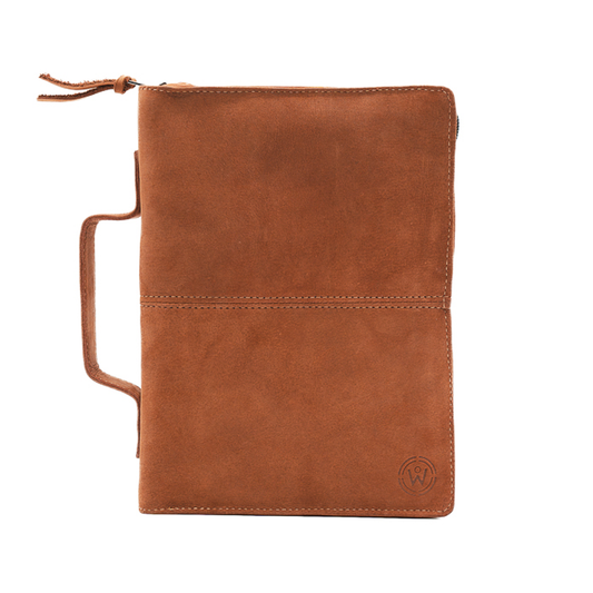 Mahogany Full Grain, Natural Leather Bible Cover / Case with Zipper