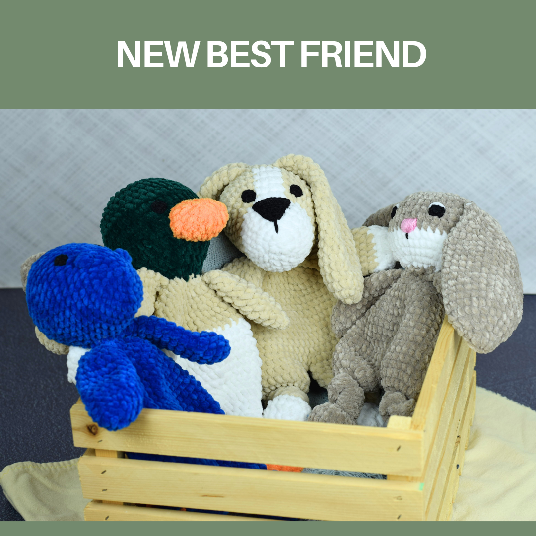 Crochet Animal Loveys - Bunny, Duck, Puppy, Dinosaur