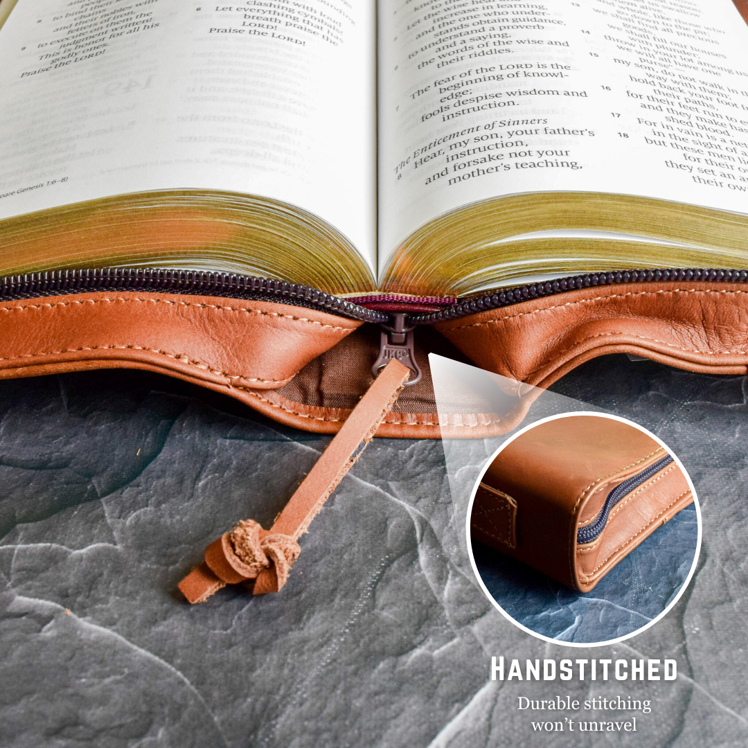 Brown leather Bible cover for medium Bibles