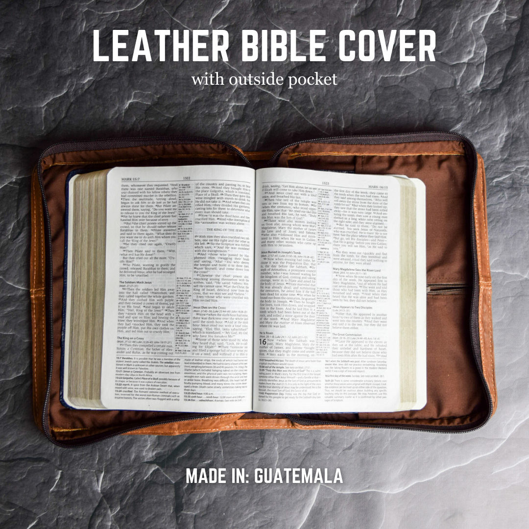 Mahogany Full Grain, Natural Leather Bible Cover / Case with Zipper