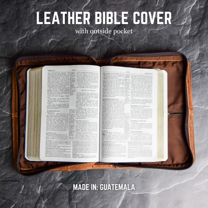 Mahogany Full Grain, Natural Leather Bible Cover / Case with Zipper