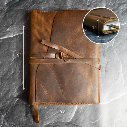 Full Grain, Handmade Leather Journal With Strap Closure - Grizzly Brown Leather