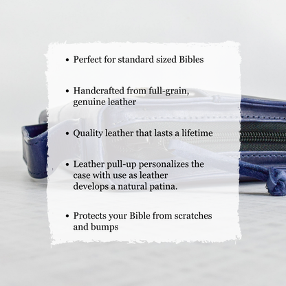 Crazy Blue Full Grain Leather Bible Cover Case with Zipper by World Orphans