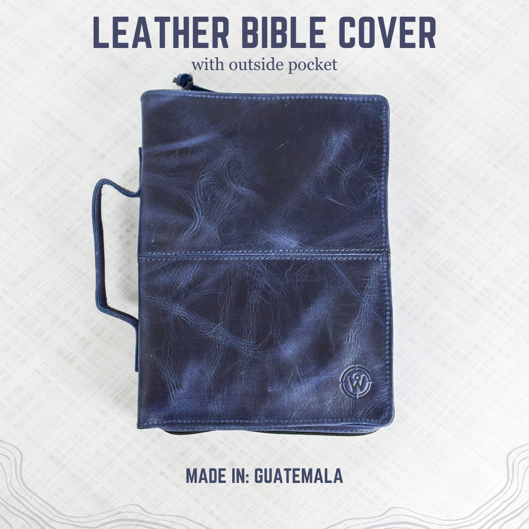 Crazy Blue Full Grain Leather Bible Cover Case with Zipper by World Orphans