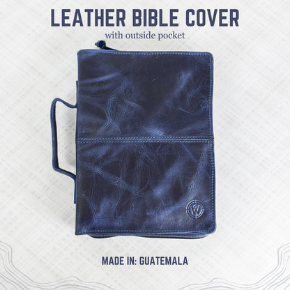 Crazy Blue Full Grain Leather Bible Cover Case with Zipper by World Orphans